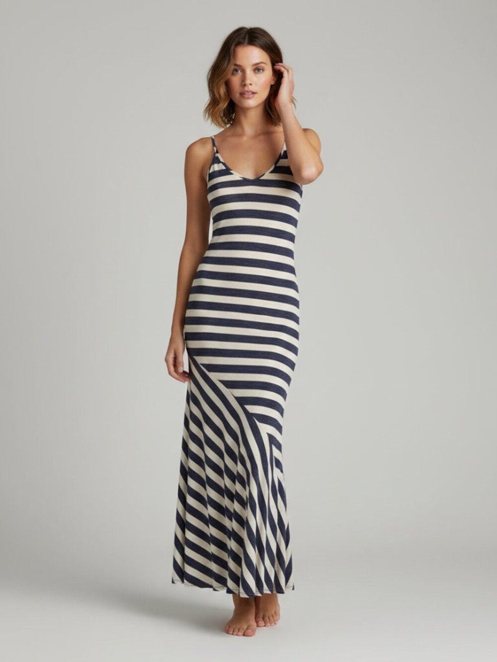 Blue and White Striped Maxi Dress with red accent Nation LTD by Jen - XS